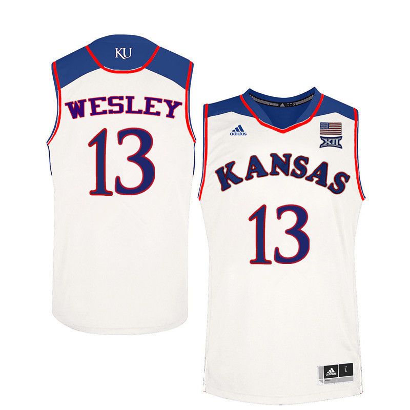 Men Kansas Jayhawks #13 Walt Wesley College Basketball Jerseys-White - Click Image to Close